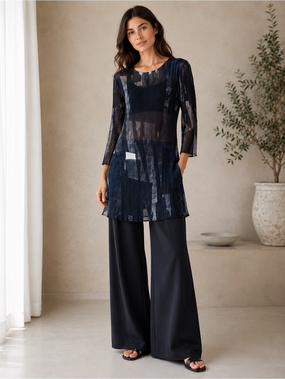Adolfo Dominguez Crinkle tunic top blouse Size Small